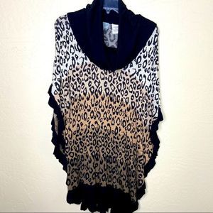 Cheetah turtleneck pancho with ruffle edge - Size 3X